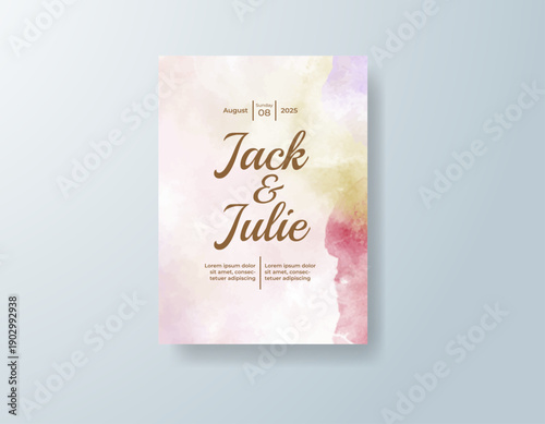 Wedding invitation with abstract splash watercolor