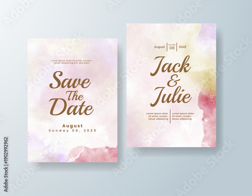Wedding invitation with abstract splash watercolor