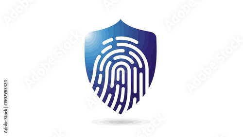 Fingerprint on a blue shield, representing security and identity