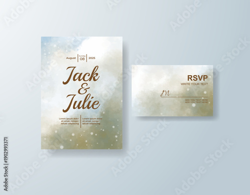Wedding invitation with abstract splash watercolor