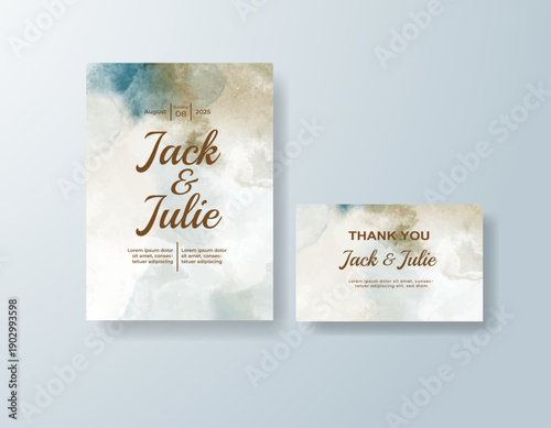Wedding invitation with abstract splash watercolor