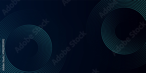 Blue abstract background with glowing circles. Swirl circular lines pattern. Geometric spiral. Twirl element. Modern graphic design. Futuristic technology concept.