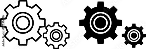 Gear icons in black and white for business and technology designs