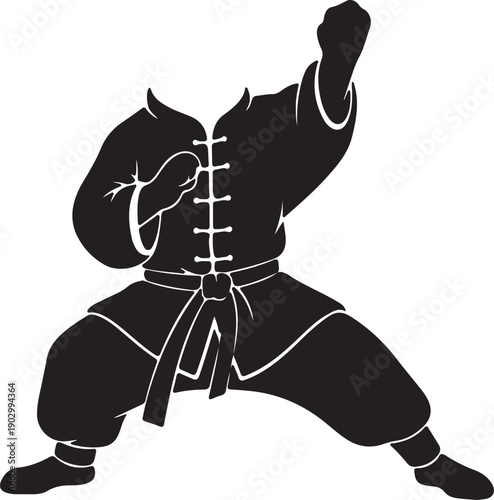 Silhouette of a traditional kung fu uniform in a martial arts pose
