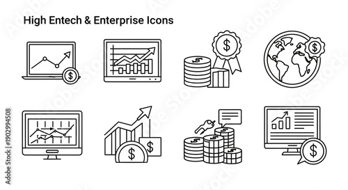 High Entech & Enterprise Icons: Finance, Growth, Global Business & Investment