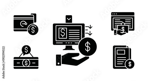 Online Payment Icons: Money Transfer, Digital Transactions, E-commerce