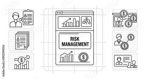 Risk Management Concept Icons: Analysis, Planning, Finance, Business Growth