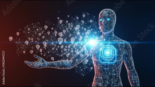 Digital human with glowing elements artificial intelligence concept