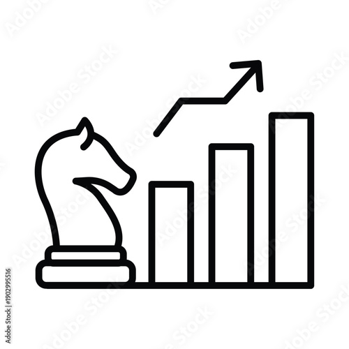 Chess knight with an arrow going up over bars, perfect for illustrating progress, strategy, success, leadership in business presentations or marketing materials.