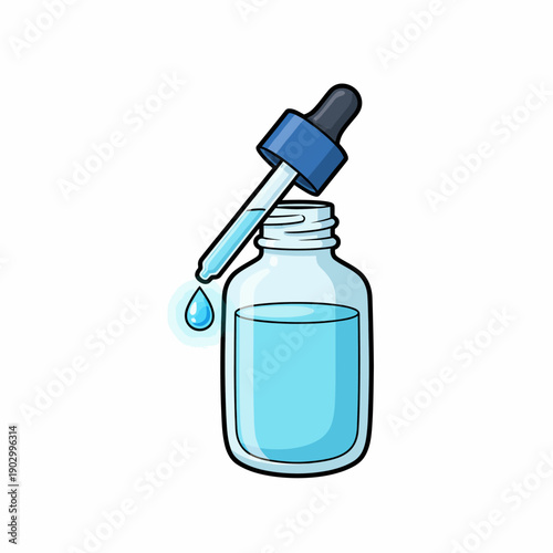 a small bottle with a pipette containing blue liquid