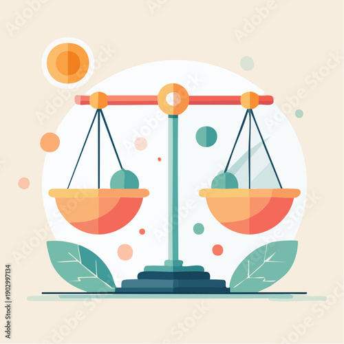 Stylized Vector Illustration of a Balance Scale Symbolizing Justice, Equality, and Fair Decision-Making in Business and Legal Contexts