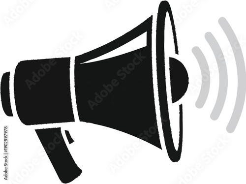 Megaphone icon with sound waves, symbol for announcement, broadcasting, promotion, public address system and alert