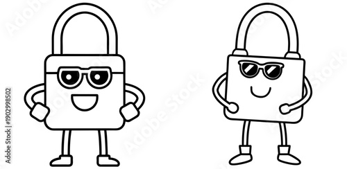 Cute Cartoon Padlocks Wearing Sunglasses and Smiling