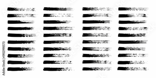 Abstract arrangement of horizontal black brush strokes on a white background
