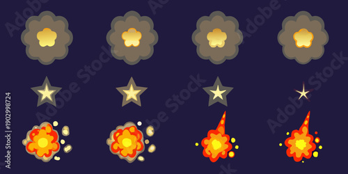 Pixel art explosion and star effects for game assets or animations