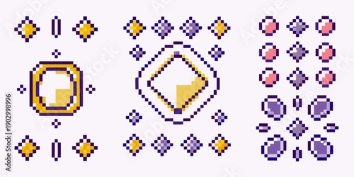 Pixelated diamond and geometric shapes arranged in a decorative pattern