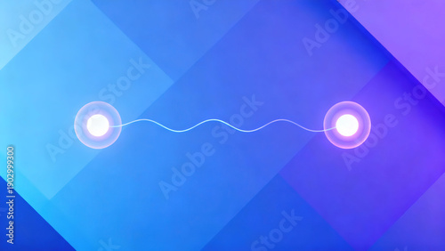 Scientific visualization of quantum entanglement, two glowing particles linked across a distance