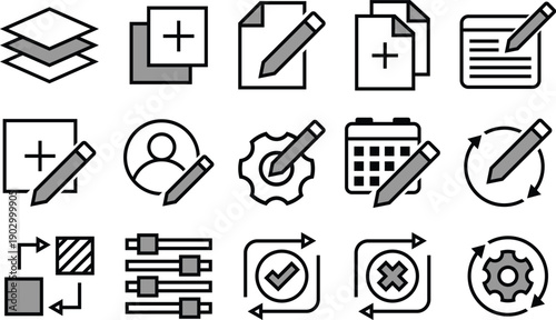 Office Document and Workflow Line Icons set, Editable Stroke for Website, Applications and UI UX