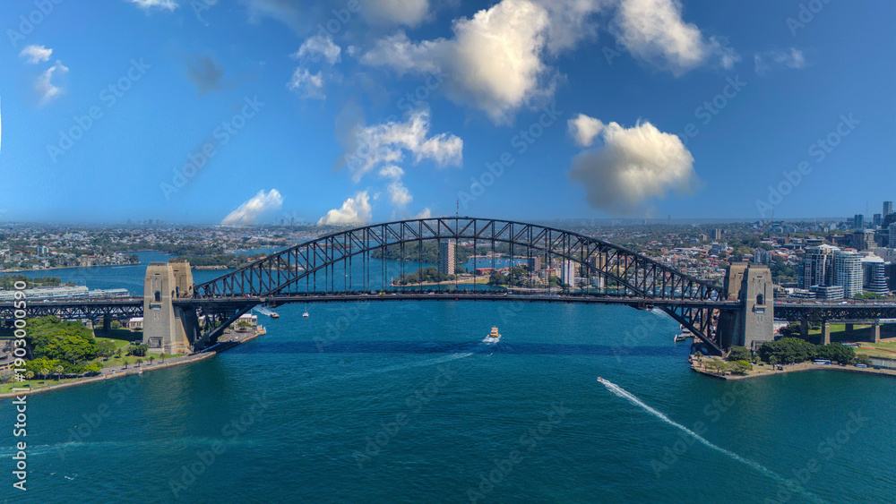 Fototapeta premium 5 February 2026 Aerial View of Sydney Harbour Circular Quay cruise Liner on a nice Summer day beautiful Sky in Sydney NSW Australia