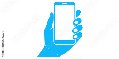 Hand holding a smart mobile phone with a blank blue screen and decorative ribbon for digital business communication on a modern electronic device