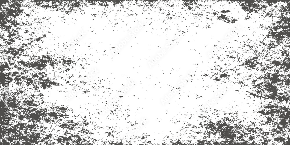 Obraz premium Vintage black and white abstract grunge background featuring a dark ink splash texture with artistic paint splatters and a dirty liquid spray pattern inside a vector border frame