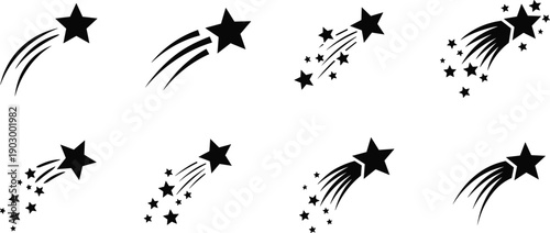 Black vector silhouette set of crescent moons with hearts stars and romantic couples for celestial love valentines and wedding branding,