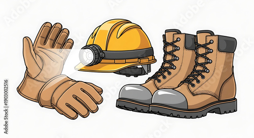 Mining safety equipment hard hat gloves and boots for industrial work
