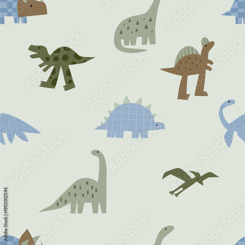 Wallpaper Mural Cute dinosaur in cartoon style. Bold, simple form, trendy colors. Childish flat vector seamless pattern Torontodigital.ca