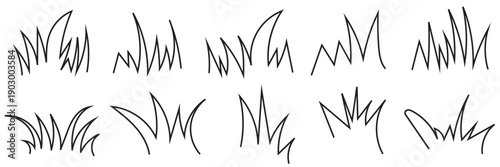 Hand Drawn Grass Doodle Vector . Collection of black hand drawn grass sketches and scribbles, simple nature elements isolated on white background for design use.
