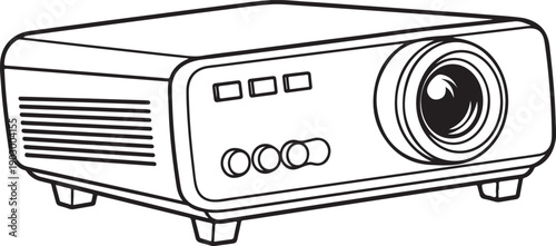 A detailed illustration of a professional digital projector with a lens and control buttons Vector