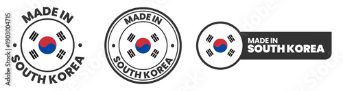 Made in south korea labels, stamps, badges with south korea flag template icon set