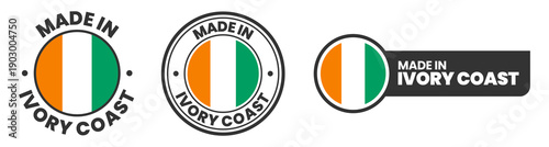 Made in ivory coast labels, stamps, badges with ivory coast flag template icon set