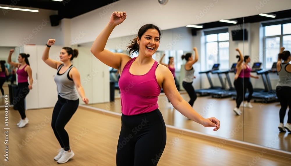 Obraz premium Energetic Exercise: A group of women enjoys an energetic workout session in a bright, modern studio. Capturing their enthusiasm and focus, it's a testament to healthy living and a positive lifestyle.