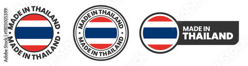 Made in thailand labels, stamps, badges with thailand flag template icon set