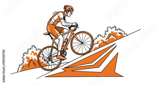 An energetic illustration captures a determined cyclist ascending a challenging uphill trail, showcasing endurance and the thrill of outdoor sport.