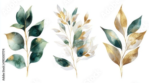 Elegant botanical illustration with gold leaf accents