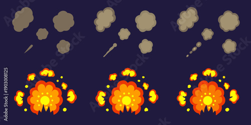 Cartoon explosion frames depicting smoke and fiery impact effects