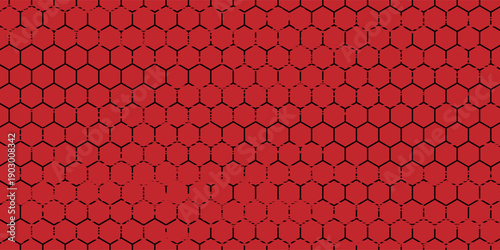 Abstract red and black background in the shape of a hexagon cube. Vector banner design. Hexagon pattern. Geometric abstract background with simple hexagonal elements.