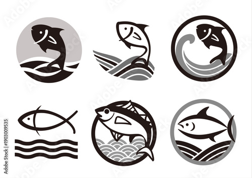 波　海　お魚ロゴマークセット