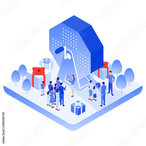 イベント会場での抽選会風景 アイソメトリックイラスト