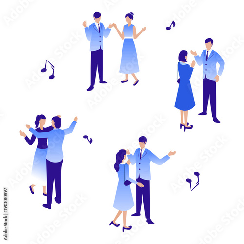 立食パーティーや交流会で談笑する男女のベクターイラストセット