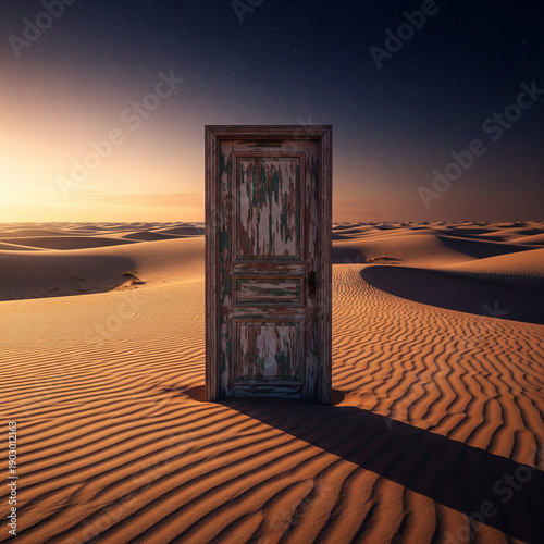 A door standing alone in the desert
