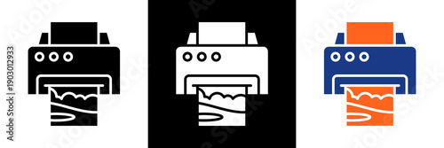 Photo Print Icon Set Glyph Vector Illustration