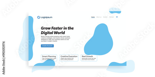 Modern Website Design: A clean and modern website design, with vibrant blue accents, promotes rapid growth in the digital landscape.