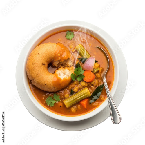 Steaming hot sambhar vada, indian cuisine png, south indian breakfast