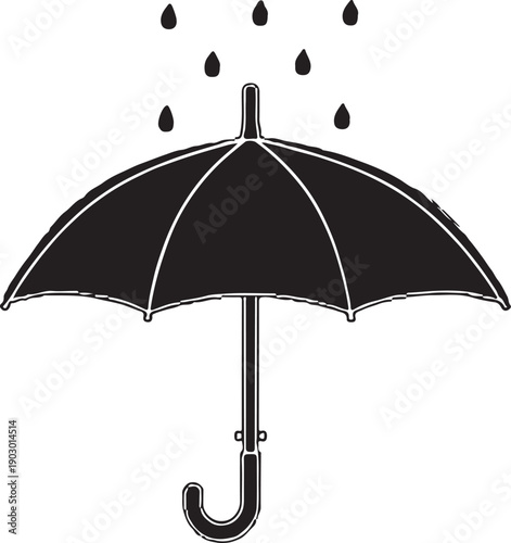 A black umbrella shielding from raindrops in a minimalist design Vector
