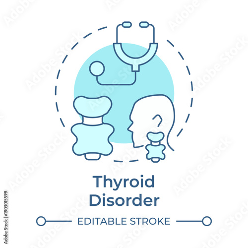 Thyroid disorder soft blue concept icon. Endocrinology treatment, neck disease. Medical condition. Round shape line illustration. Abstract idea. Graphic design. Easy to use in presentation