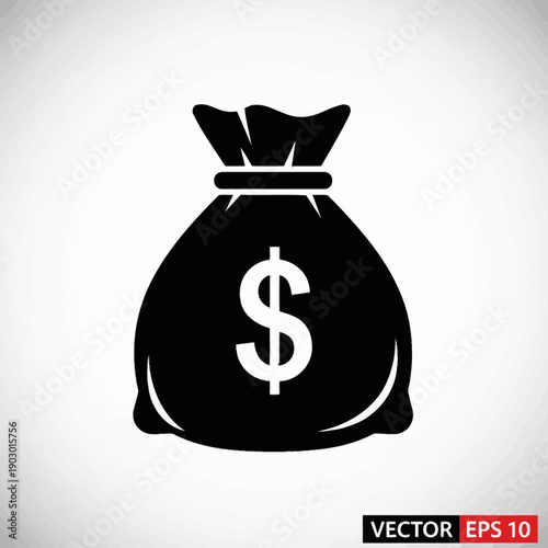 A black silhouette of a money bag with a dollar sign on a white background.