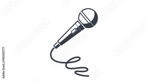 A vintage-style microphone with a coiled cord, rendered in a dark grey outline on a white background.