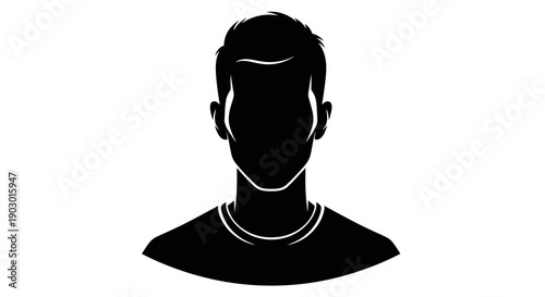 A black silhouette of a man's head and shoulders, facing forward, with a simple neckline visible.